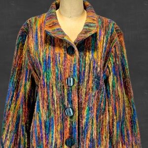 VINTAGE Habitat rainbow wool‎ felt blazer jacket button coat multicolor hippie